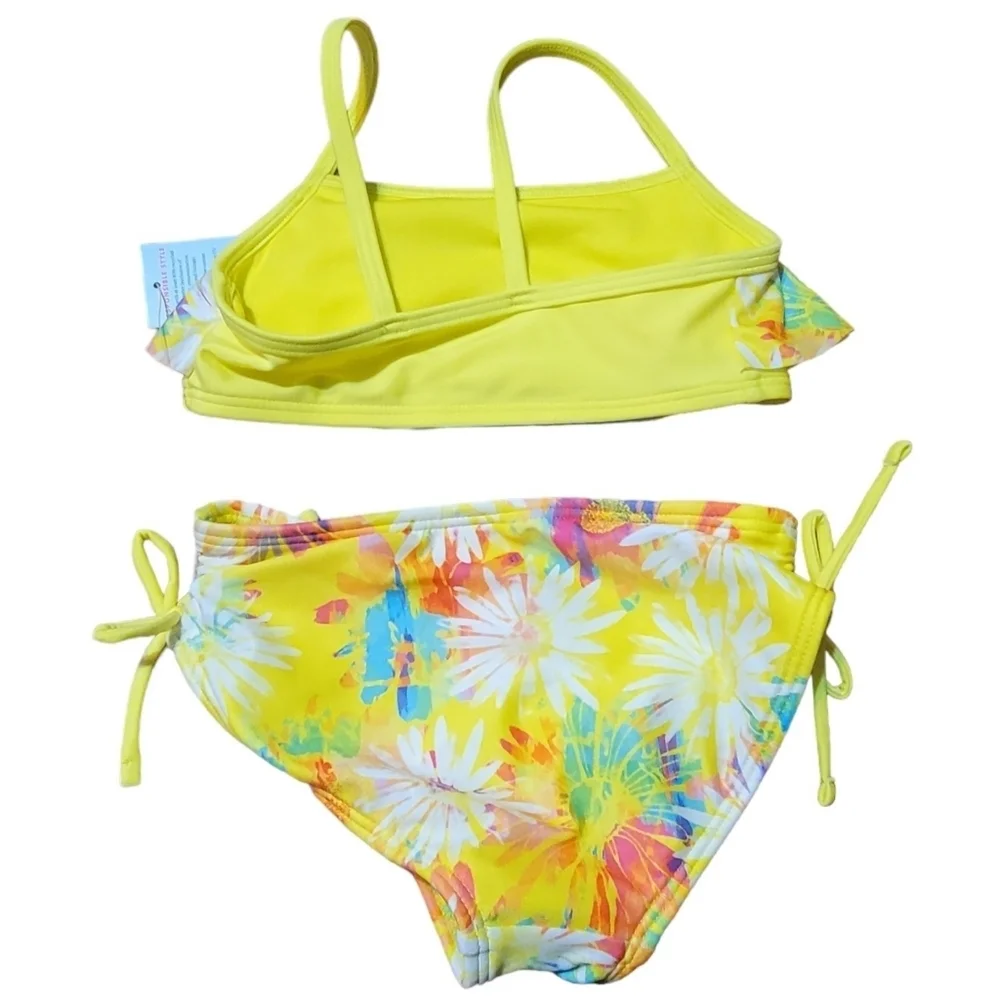 Cat & Jack Daisy Print Flounce 2 piece Bikini set Neon Yellow Size XS (4/5)